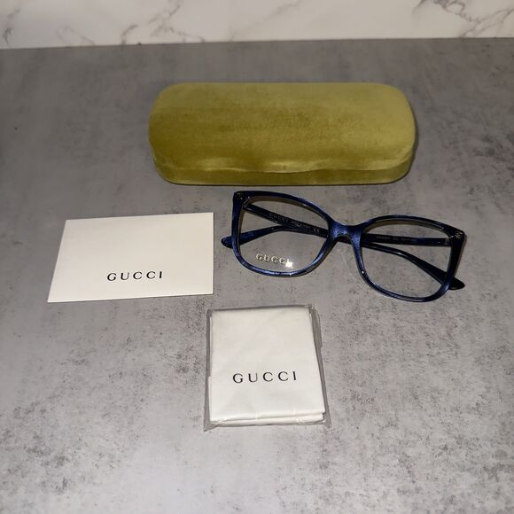 Gucci GG 0026 O Blue Soft Square Women's Eyeglasses - Picture 1 of 11
